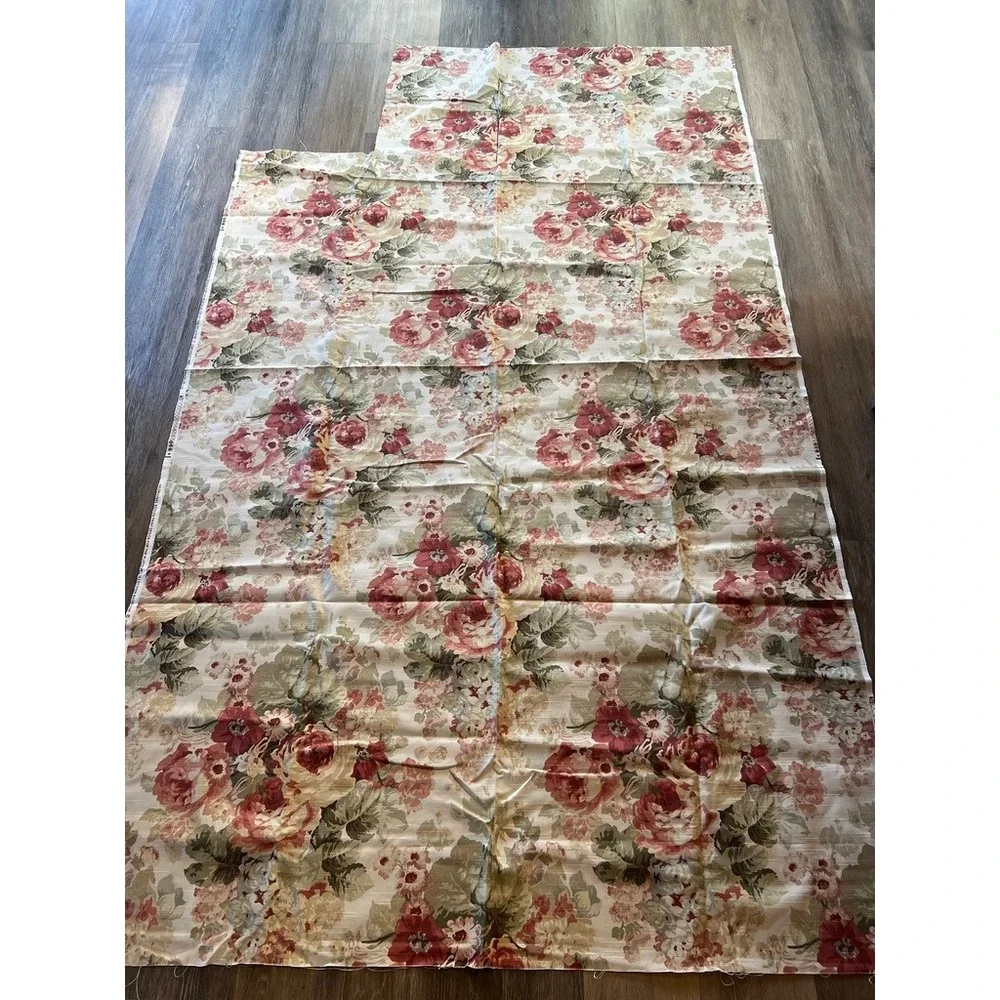 Richloom Floral Fabric 2.7 Yards Burgundy Sage Cream‎ Rose Cottagecore Textile